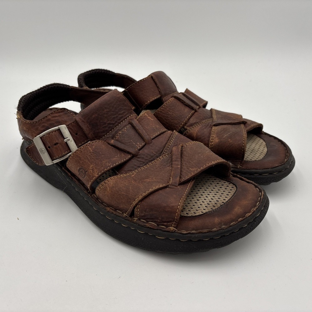 Born Murphy Fisherman Mens Size 12 Sandals Leather Woven Strappy Buckle Brown